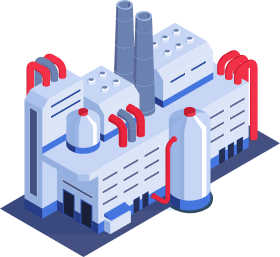 Isometric factory illustration with connected process icons